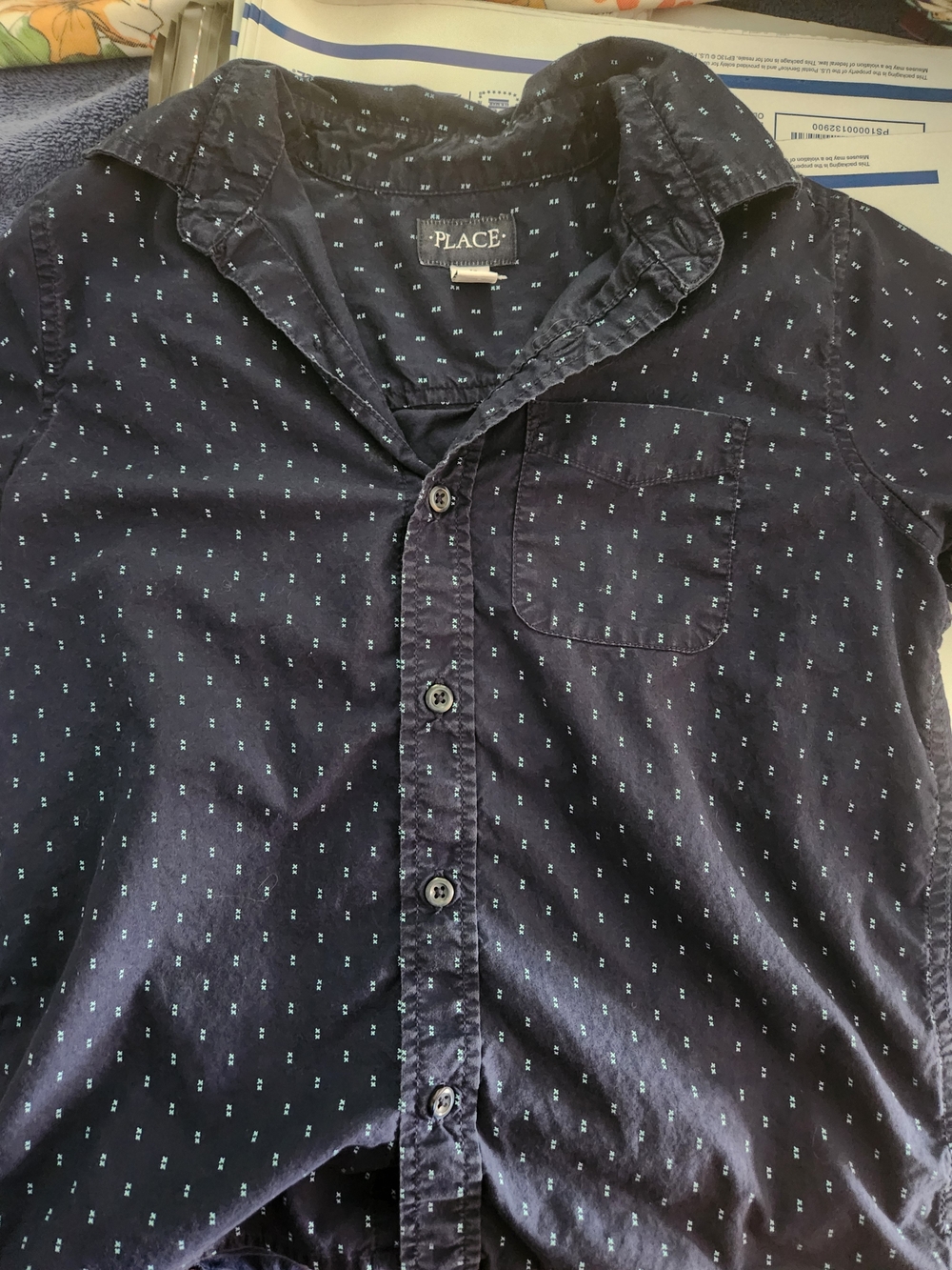 The Children's Place Navy Button-Down Shirt with Light Blue Micro Dots